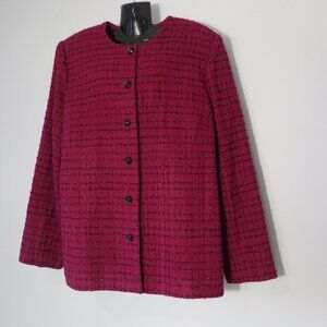 Alfred Dunner Metallic Magenta Black Plaid Blazer Coat Jacket Pocket Women Sz 14